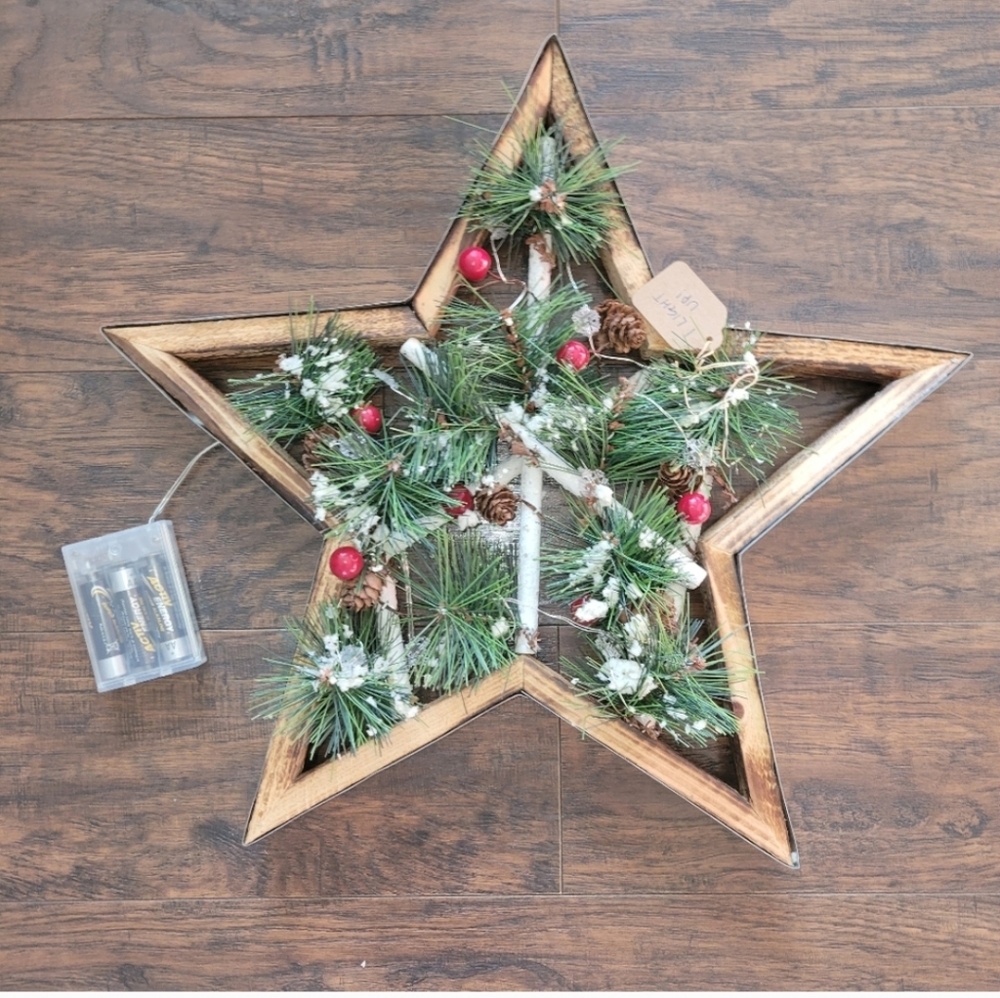 Barbara King Illuminated Wood Stars with Greenery